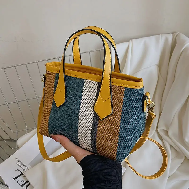 Стильная Холщовая Сумка через плечо контрастных цветов-модная женская сумка для