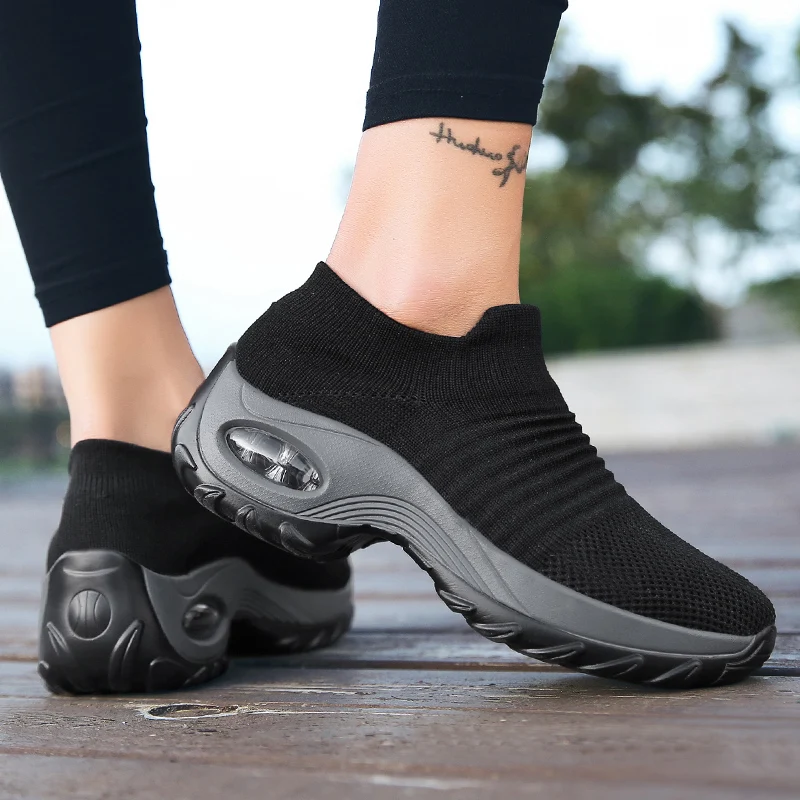 Casual Women's Walking Sneakers Comfortable Soft Knitting Socks Shoes Air Cushion Increasing Height