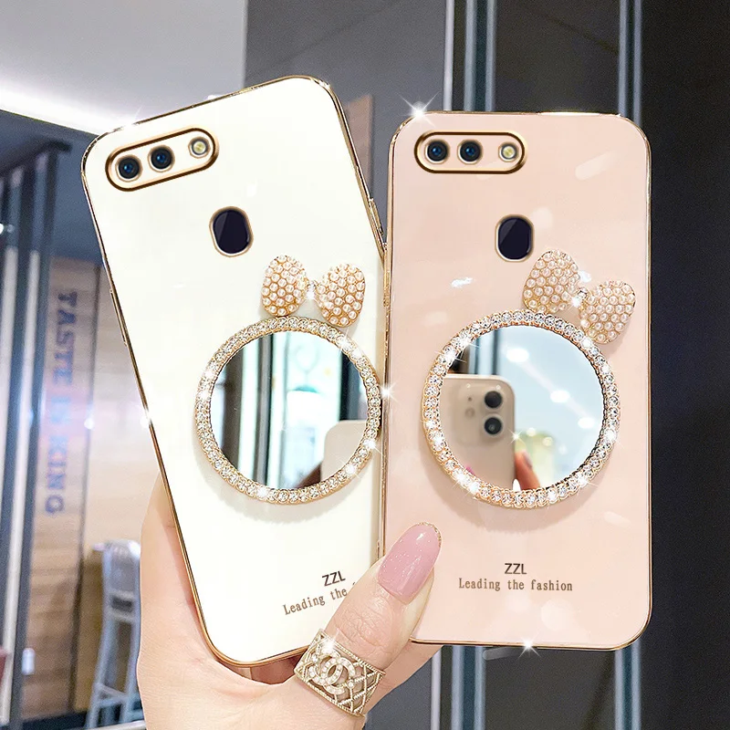 

Luxury Makeup Mirror Phone Case For OPPO A7 Case Back Cover For OPPO AX7 A94 A74 A54 A95 A72 A7 A5S Case Shockproof Soft Cover