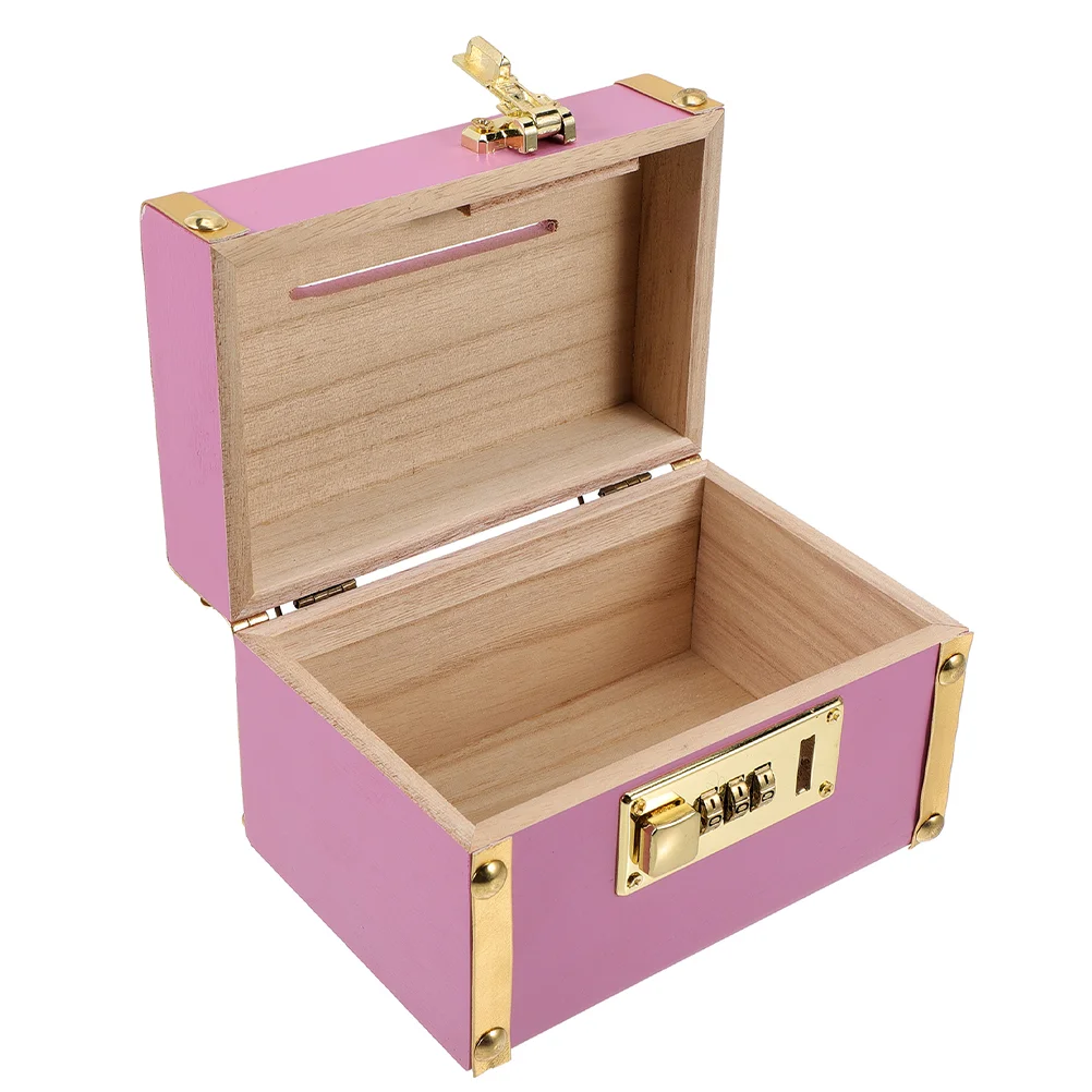 

Money Box Lock Party Decoration Kids Jar Big Piggy Bank Desktop Wood Saving Pot Lovely Household Safe