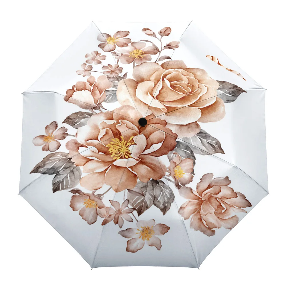 

Flowers Oil Painting Art Retro Windproof Umbrellas Travel Folding Umbrella for Female Male Eight Bone Automatic Printed Parasol