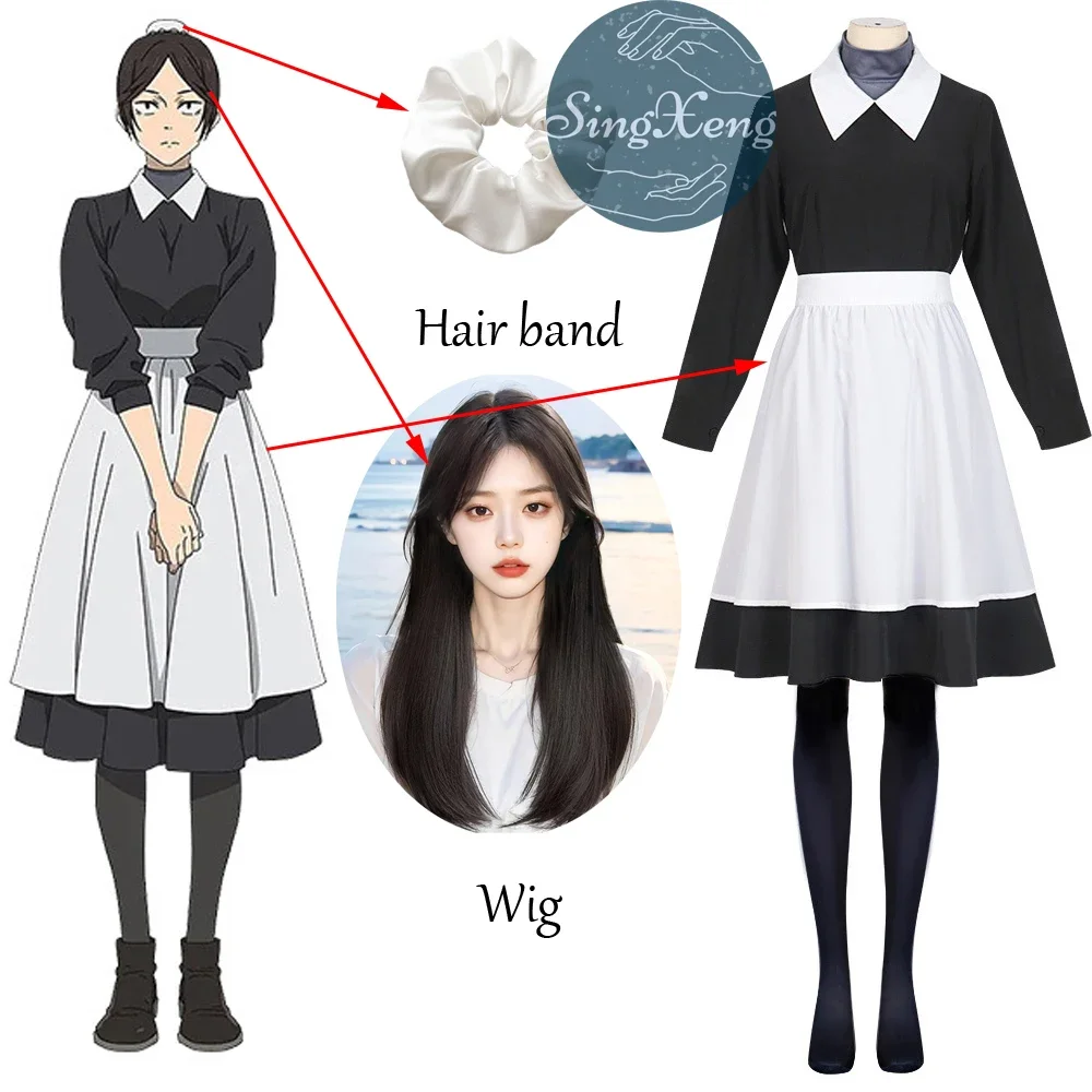 SingXeng Kuroi Misato Косплей Костюм Аниме Черное платье горничной с длинными рукавами
