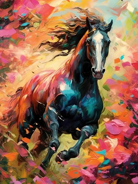 

RUOPOTY Frame Diy Painting By Numbers Running Horse Modern Wall Art Picture Animals Diy Gift For Home Decors 60x75cm