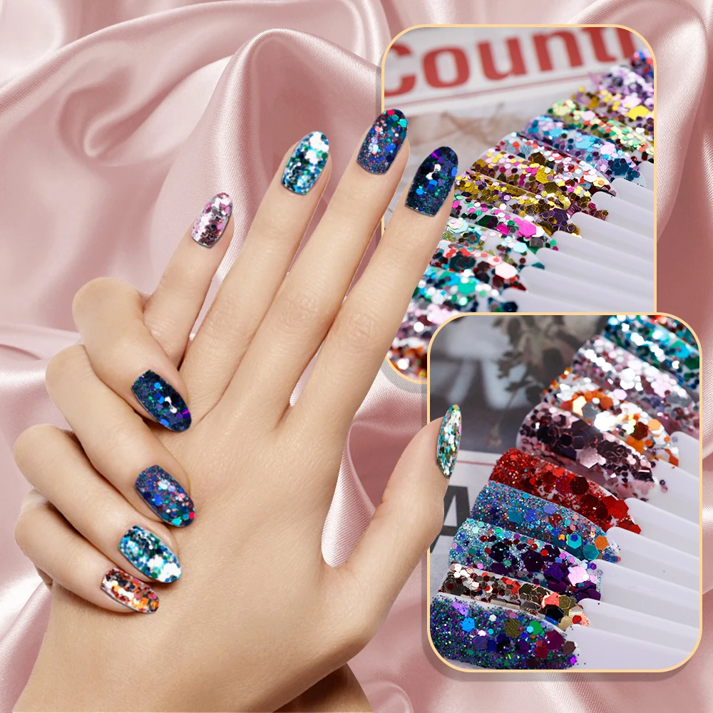 

50G/Bag Holographic Nail Glitter Sequins Laser Mixed Hexagon Shape Sparkly Flakes Slices Manicure Body/Eye/Face Glitter JSK&45