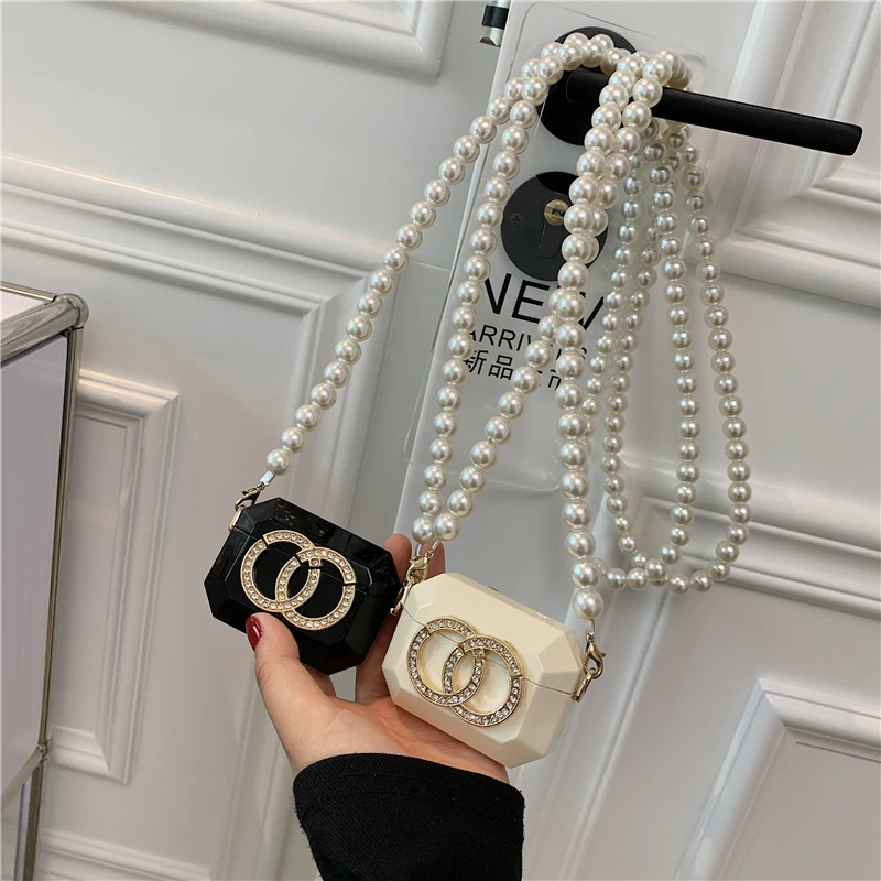 

Top Brand Headphone Bag Luxury Pearl Shoulder Bag for Women High Quality PVC Crossbody Bag Designer Lipstick Bag Diamond Satchel