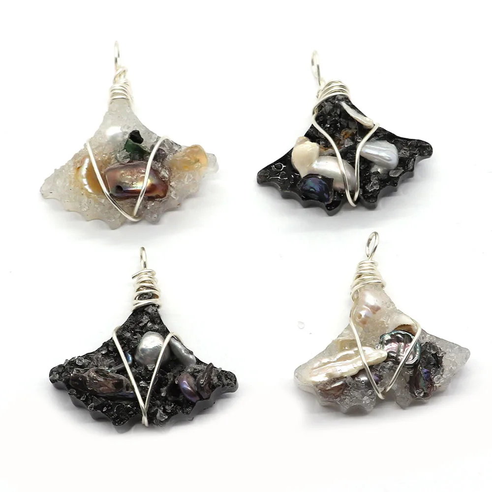 

Resin Inlaid Pearl Ginkgo Leaf Shape Pendant 27x30mm Hand Winding DIY Make Fashion Charm Jewelry Necklace Earring Accessories