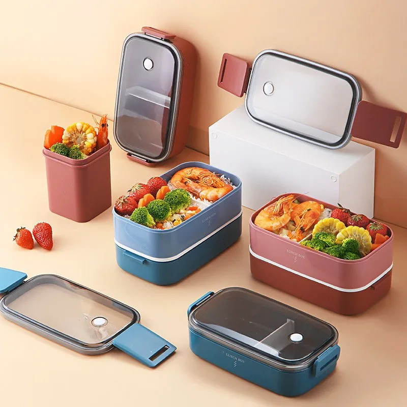 

Lunch Box Double-layered Microwaveable Sealed Leak-proof Simple Bento Tableware Office Worker Student Container Food Storage Box