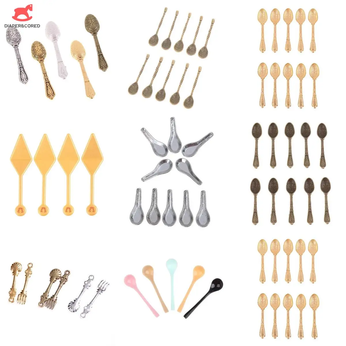 

1/2/10Pcs/set Vintage Dollhouse Miniatures Tableware Metal Spoon Childrens Toy Mini Kitchen Soup Spoon Toy Decoration