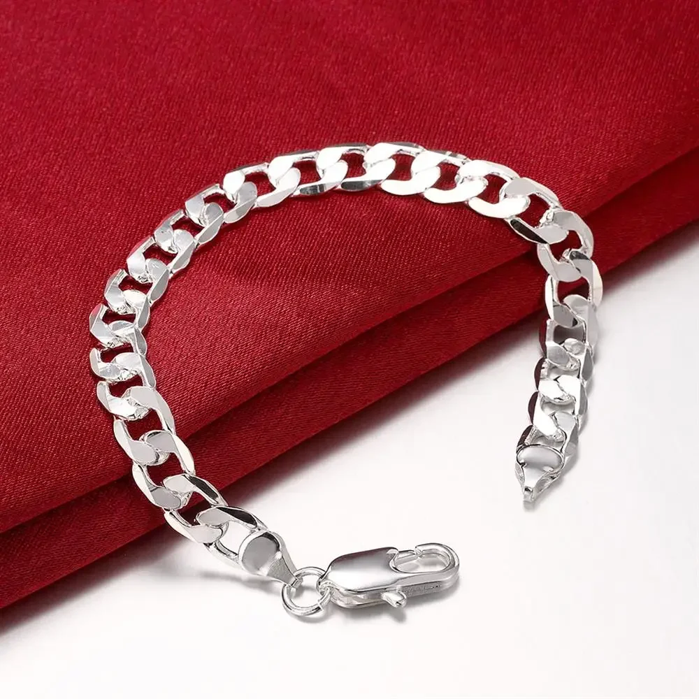 

Factory direct fashion 925 Stamp Silver color Bracelet for man woman 8MM geometric side chain Luxury jewelry Wedding party gifts