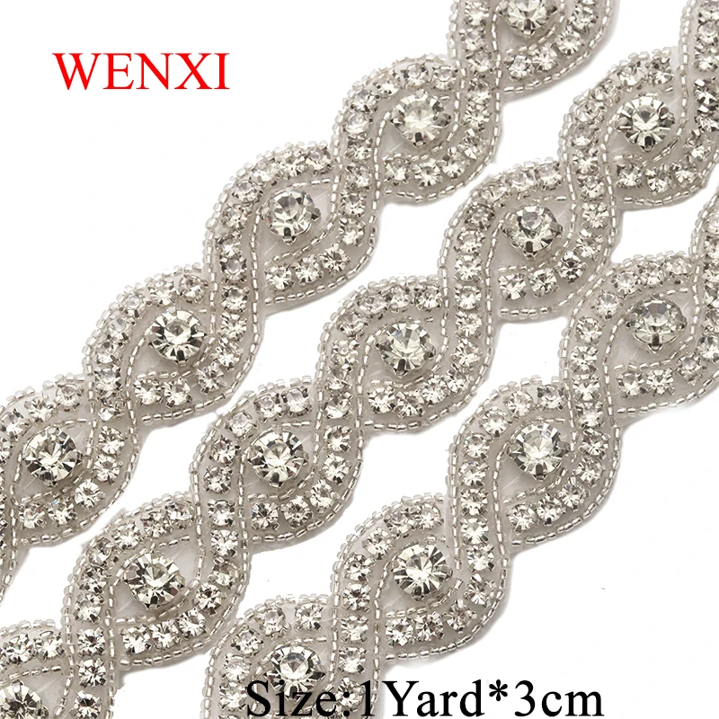 WENXI серебро кристалл горный хрусталь аппликация на 3 см * 5 ярдов отделка для DIY