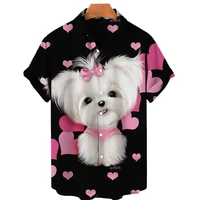 3d hawaiian cute dog print mens shirts mens shirts fashion womens shirts mens girls summer shirts loose short sleeve shirts