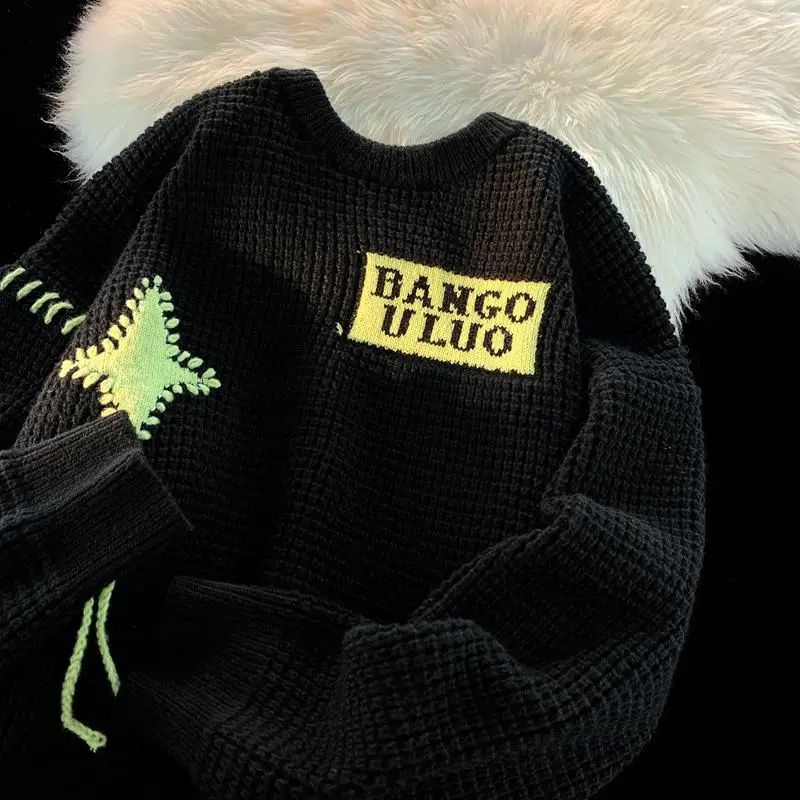 

American fashion retro personalized printed Sweater Winter Couple Y2K Street Hip Hop Simple Sports Long Sleeve Hoodie top