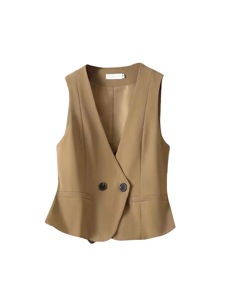 Новинка 2024 осенний жилет с искусственными карманами костюм для полных девушек