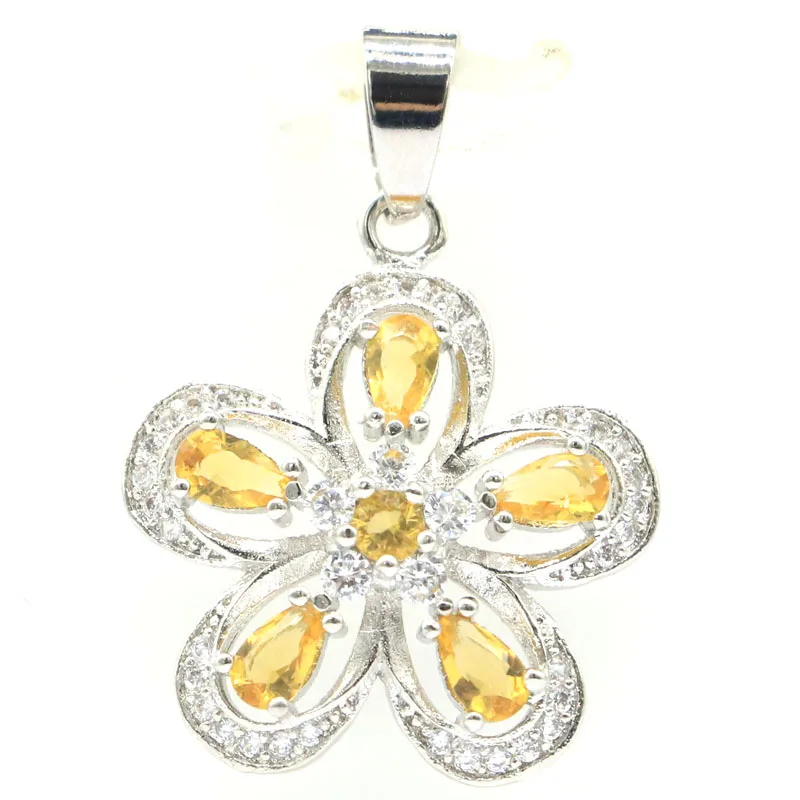 

32x22mm Pretty 2.6g Flowers Golden Citrine London Blue Topaz CZ Daily Wear Silver Pendant Eye Catching