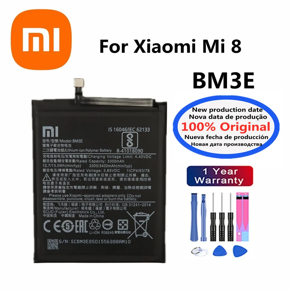

New Xiao Mi Original Battery BM3E for Xiaomi Mi 8 Mi8 M8 M 8 Real 3400mAh High Quality Replacement Phone Battery Bateria + Tools