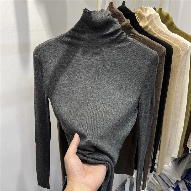 Осень и зима 2024 новая водолазка с ворсом внутренняя одежда трикотажная нижняя