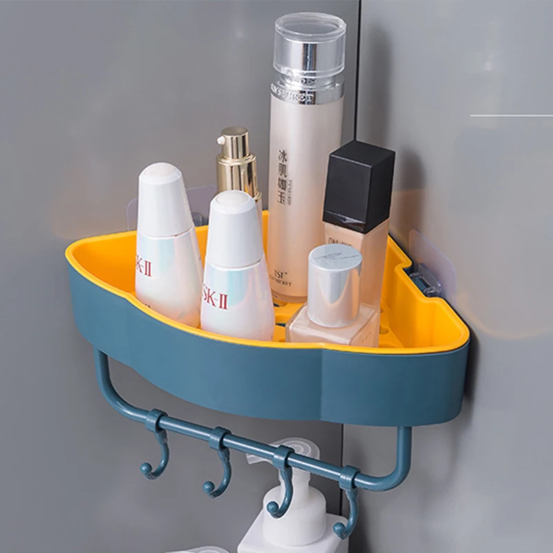 

Punch-free Corner Bathroom Shelves with Hook Bathroom Accessories Shampoo Shower Shelf Holder Wall-mounted Storage Rack