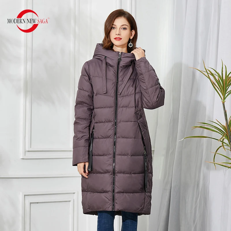 MODERN NEW SAGA Women Winter Coat Quilted Coat Thick Cotton Padded Coat Winter Warm Long Jacket Hooded Parkas Plus Size Overcoat