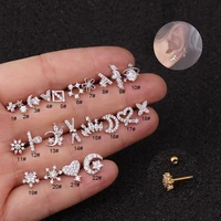 1pcs star moon flower stud earrings for women love heart ear bone tragus rook conch helix piercing cartilage labret jewelry