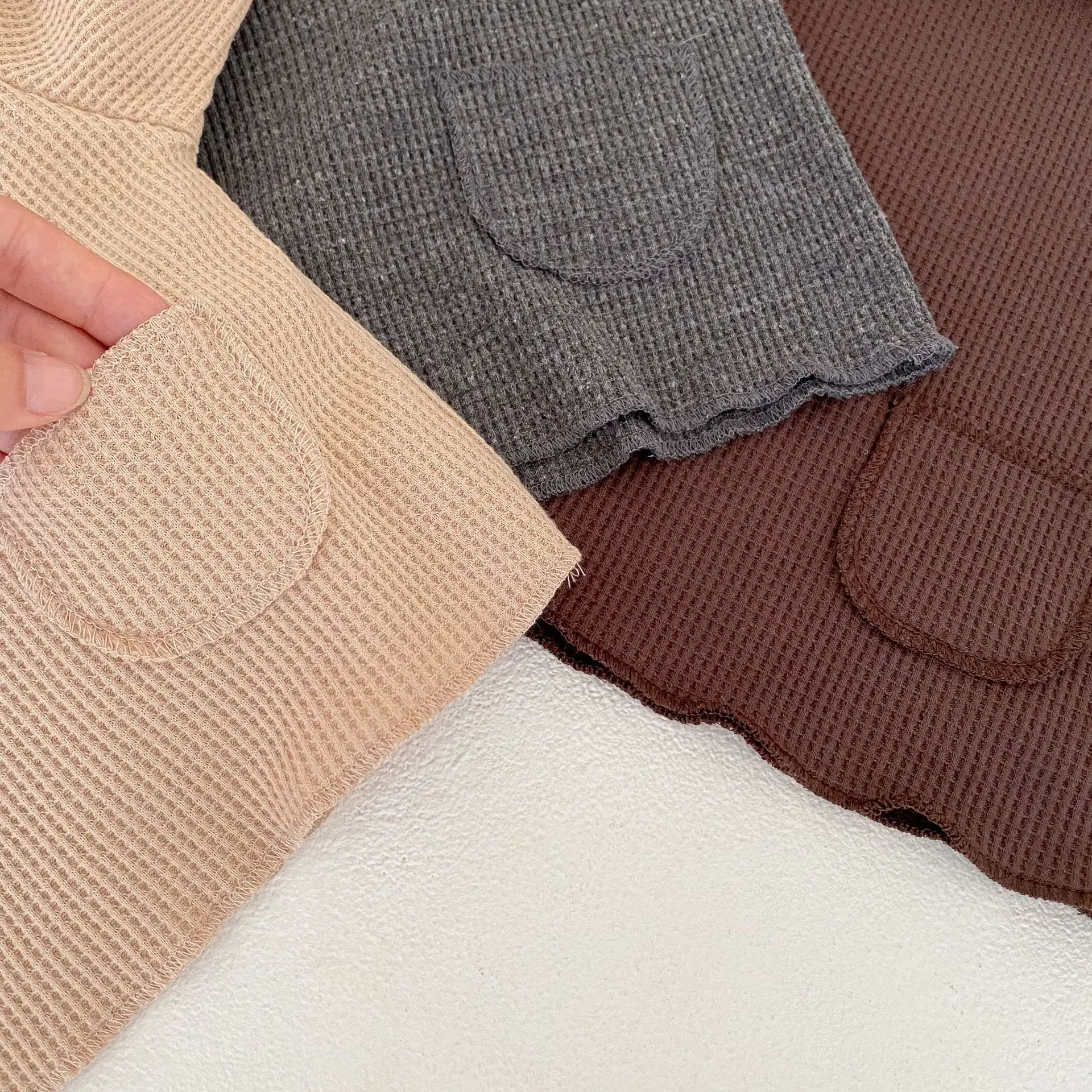 2022 Autumn Baby Girl Newborn Solid Color Suit Waffle Long-sleeved Top + Bread Shorts Two-piece Set Infant Clothing Outfits