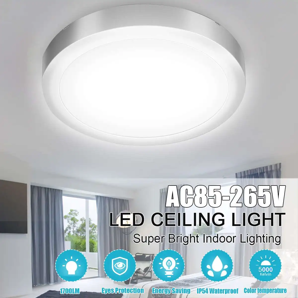 

LED Ceiling Light 23CM 18W Modern Plating Round Spotlight AC85-265V 2835 SMD White 5000K Indoor Home Lighting Energy Saving