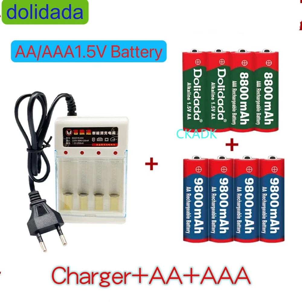 

Nieuwe Aa Oplaadbare Batterij 9800Mah/8800Mah 1.5V Alkaline Batery Voor Led Licht Speelgoed Mp3 met Lader