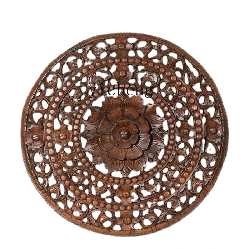 

XL Teak round Carved Board Wood Carved Pendant Hallway Wall Decoration Large Wall Decoration