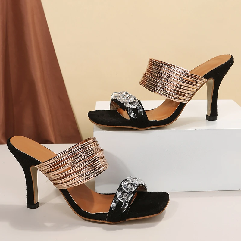 Hksz 2022 Summer New Fashion High Heels Sexy Party Flip-flops Slippers Stiletto Outer Wear Temperament Simple Large Size 35-43