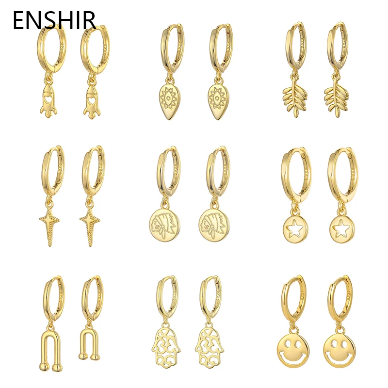 

ENSHIR Trendy Gold Color Geometric Hoops Earrings For Women Drop Earrings Pendientes Wedding Jewelry