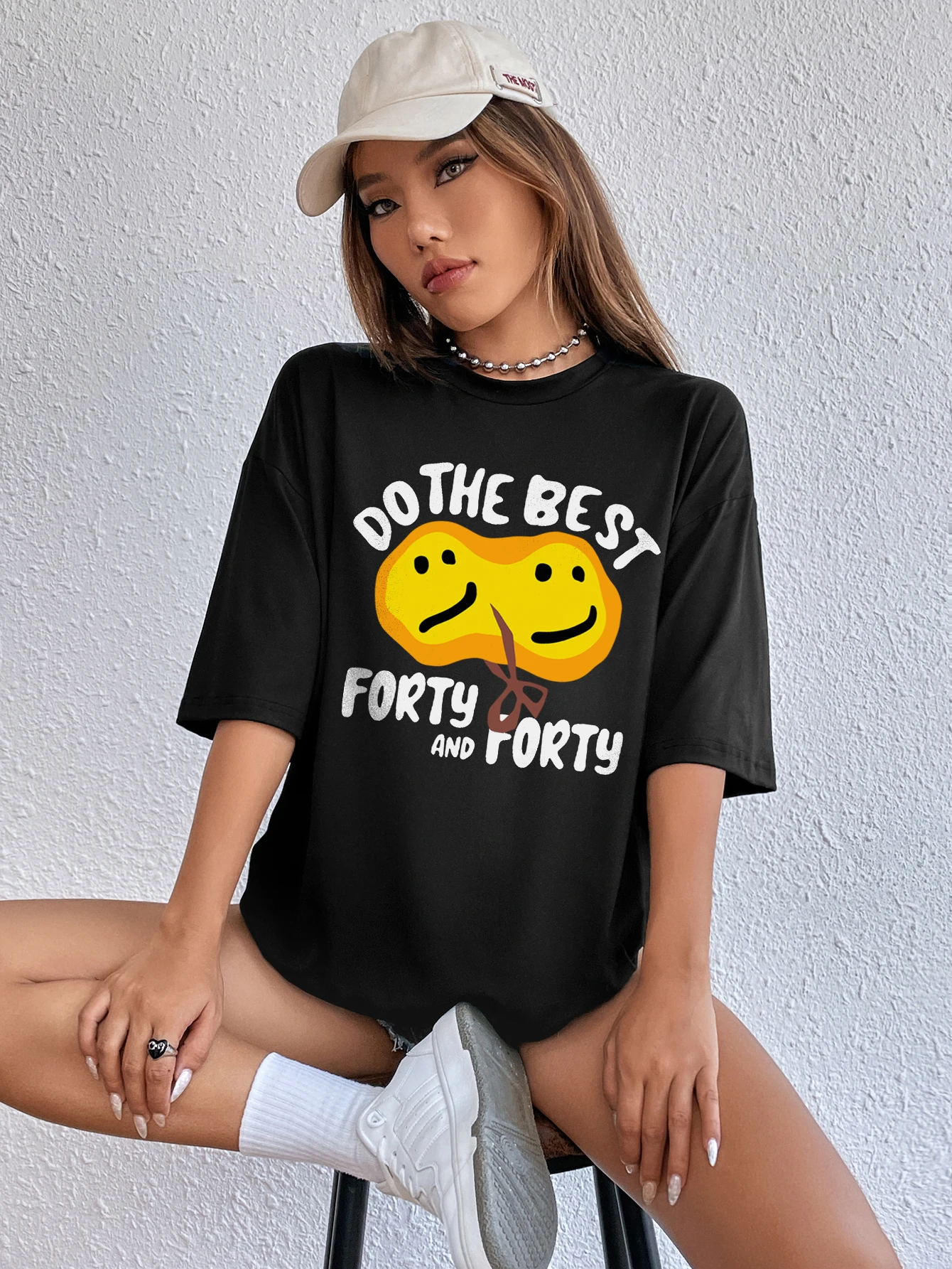 

CAKULO Double Yolk Egg Graphic Tee 2022 Y2k Funny New Arrival Women Clothing Round Neck Short Sleeve Black Summer T-shirt