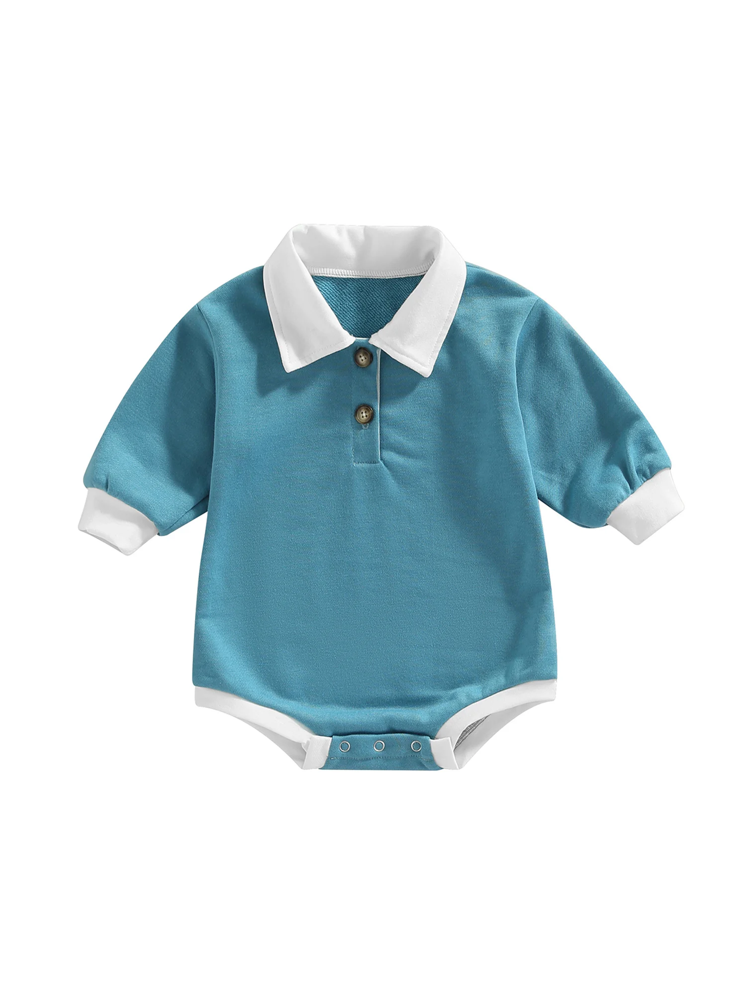 

Infant Unisex Babys Romper Long Sleeve Contrast Color Button Lapel Collar Bodysuit Casual Outfits