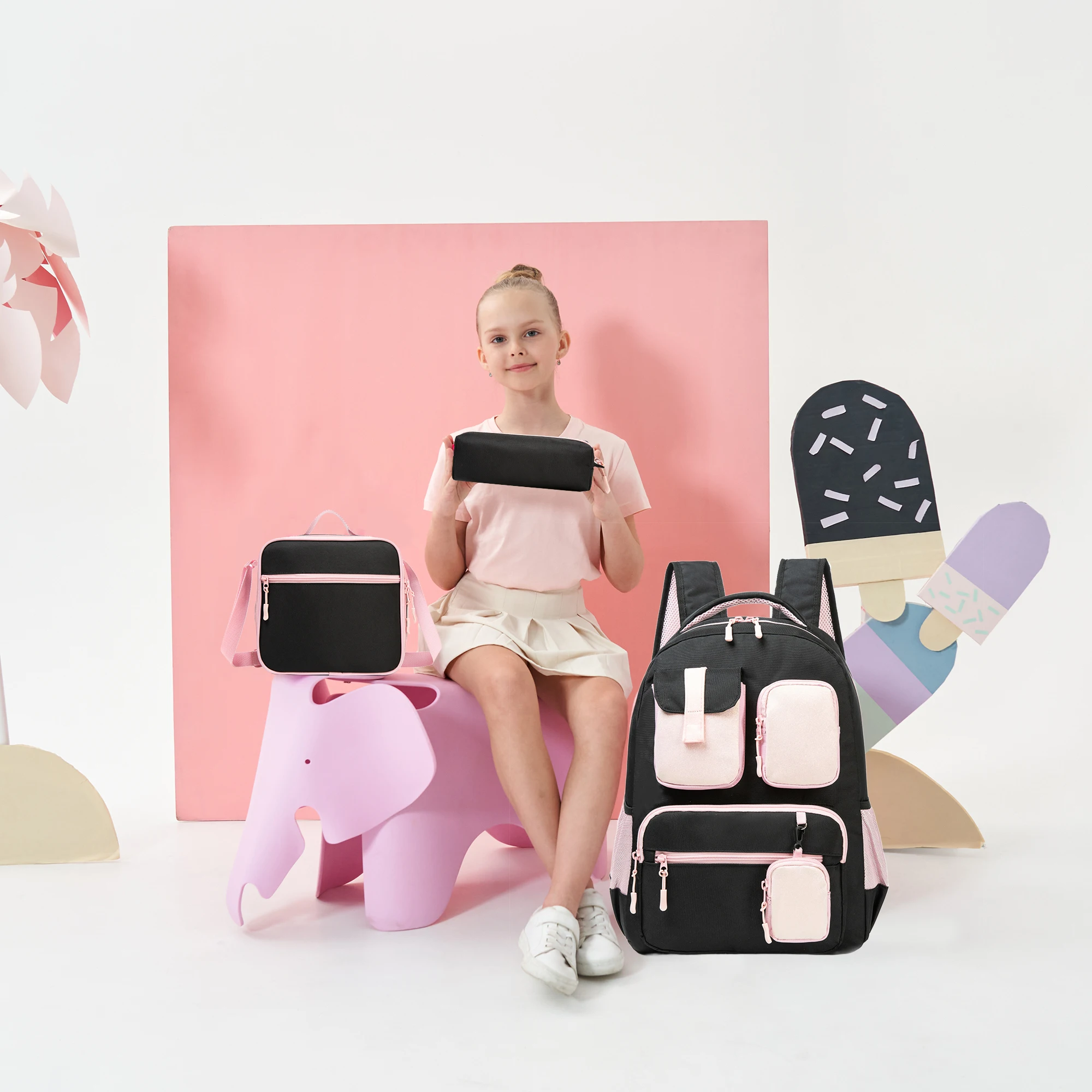 Рюкзак для девочек в консервативном стиле полиэстер однотонные школьные сумки с