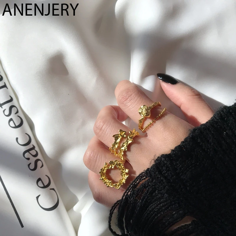 

DAYIN 925 Sterling Silver Irregular Rings For Women Geometric Metal Combination Open Rings Wholesale
