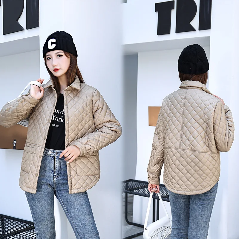 

Женское пальто с ромбовидным воротником, утепленная простая хлопковая куртка в Корейском стиле ретро, зима 2023