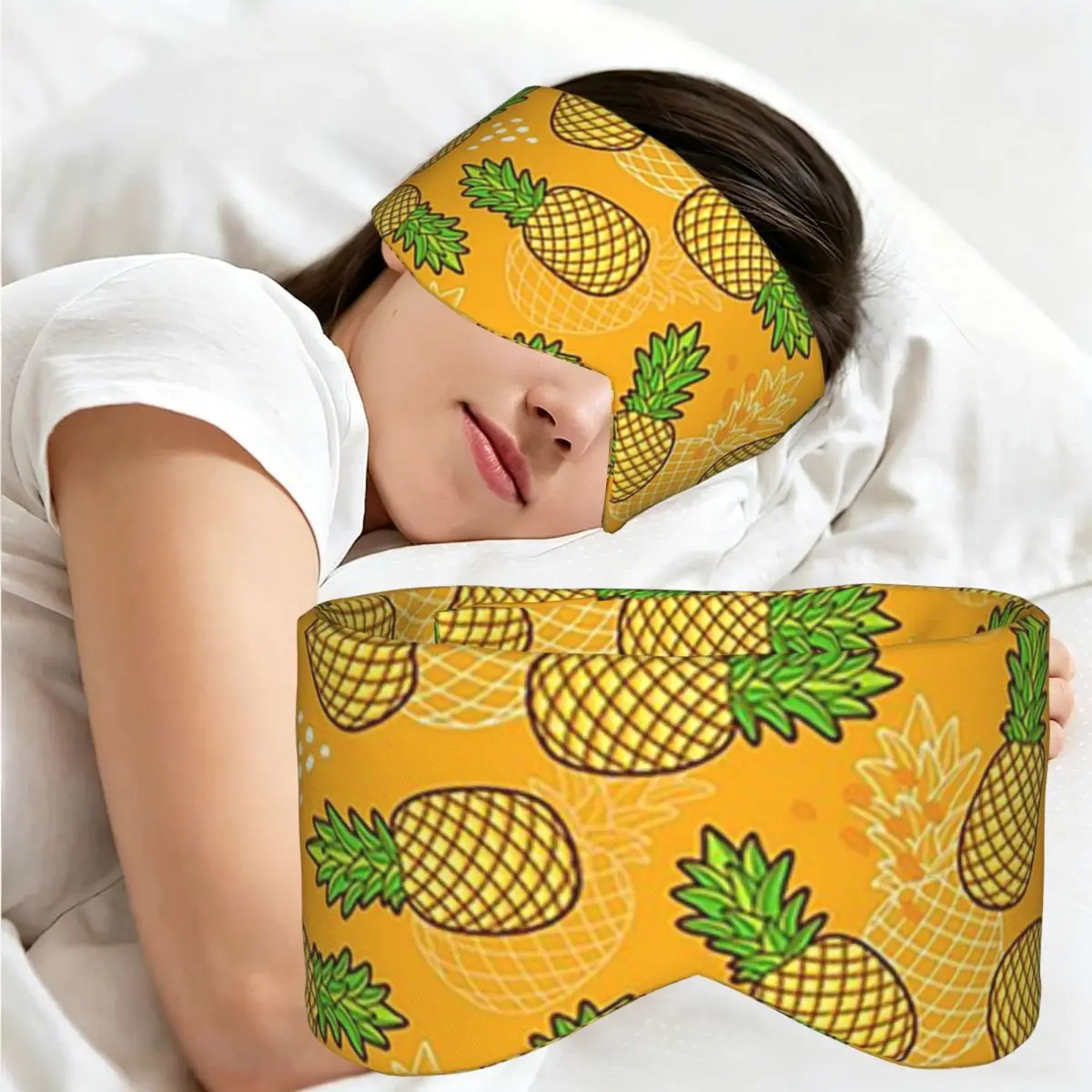 Фото Маска для сна с рисунком тропического фрукта ананаса, портативная повязка на глаза для девочек и мальчиков, для офисного сна, вечеринок, подарок, повязка на глаза. №1