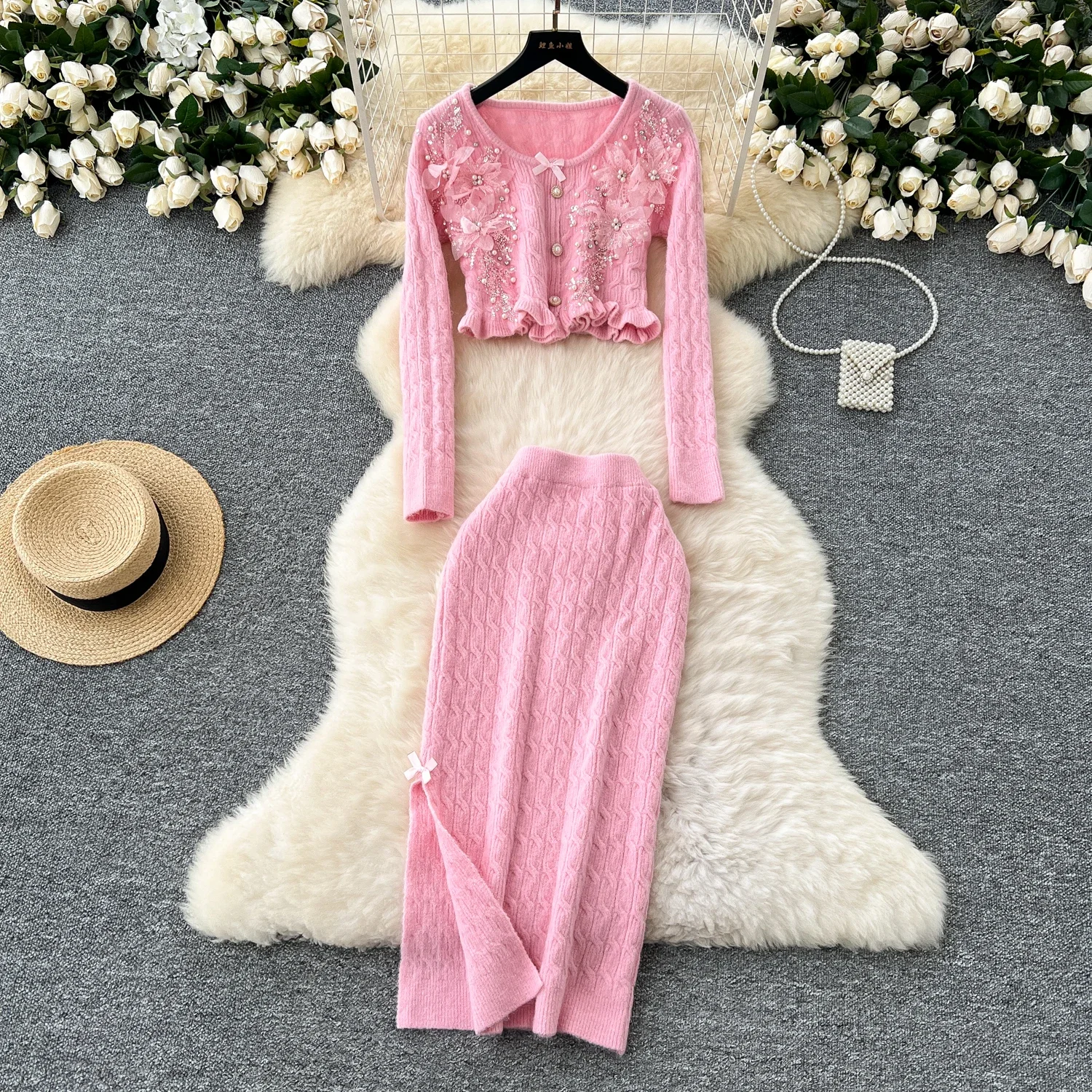 Женский комплект из двух предметов винтажный топ с вышивкой и блестками юбка