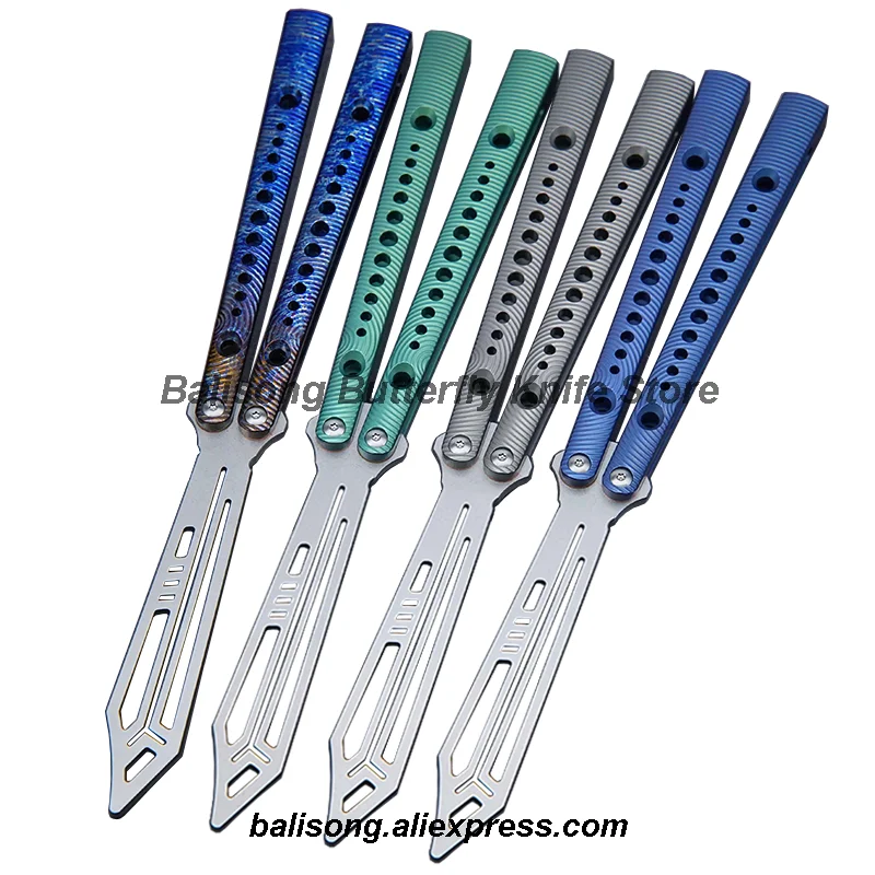 

Theone Replicant Rep Squiggle Scales V1 Clone Channel Titanium Handle D2 Blade Balisong Butterfly Trainer Knife Bushings System