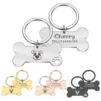 pet id tag keychain engraved pet id name for cat puppy dog collar tag pendant keyring bone pet accessories dog tag accessories