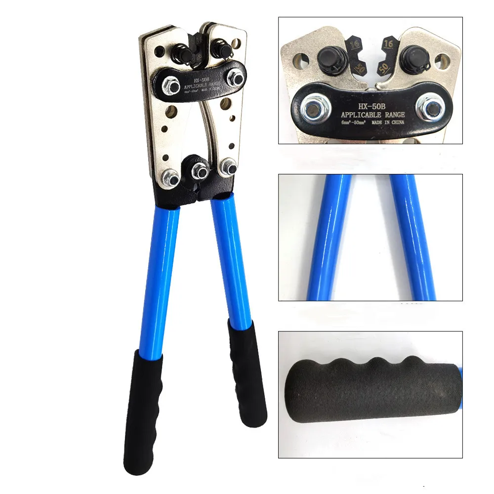 HX-50B Cable Crimping Pliers for Heavy Duty Wire Lugs Battery Terminal Copper Lugs AWG 8-1/0 with 60pcs Copper Ring Terminals