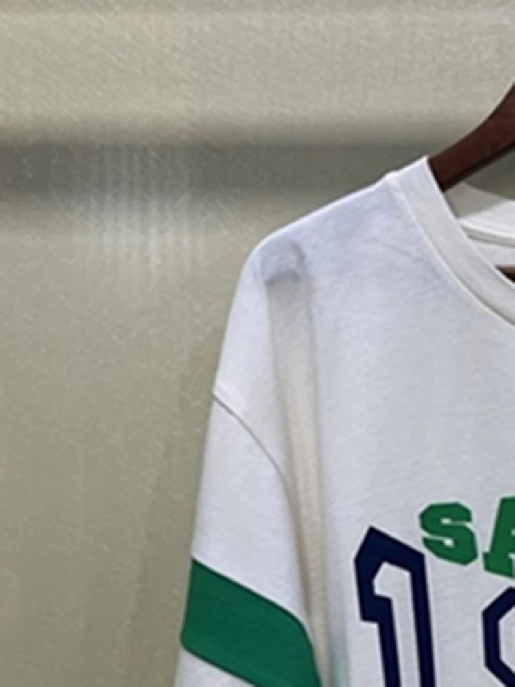 

Women Short Sleeve LettersT Shirt O-Neck Lady Casual Color Stitching Tee Top Fashion T-Shirts 2022 New