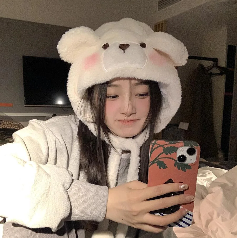 

Kawaii Cartoon Plush Hat for Girls Bff Jewelry Bear Plush Hat Cosplay Accessories Autumn Winter Christmas Plushes Hats Gifts New