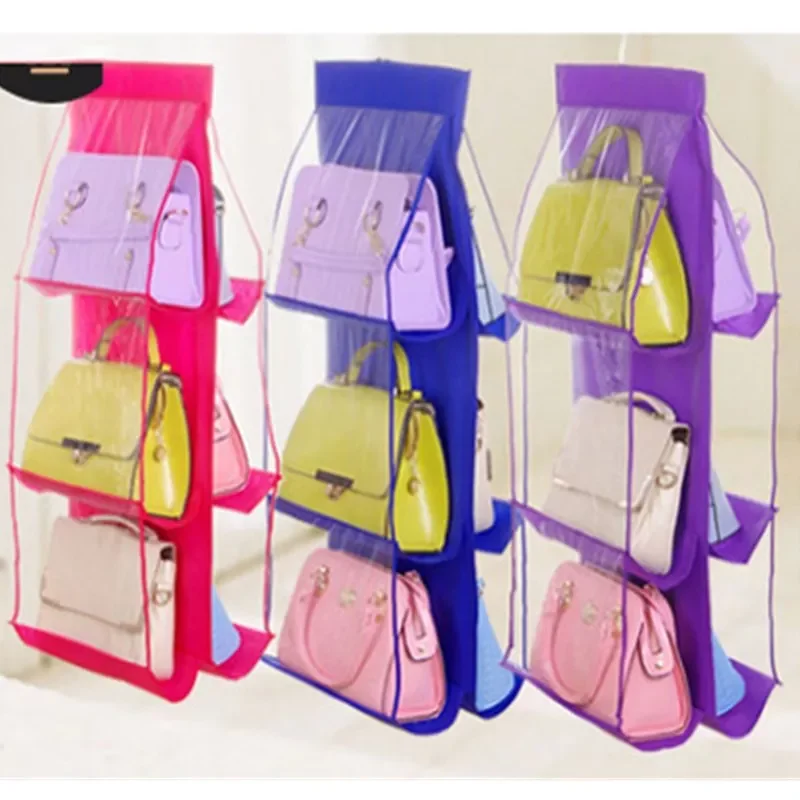 

6 Pocket Hanging Handbag Organizer for Wardrobe Closet Transparent Storage Bag Door Wall Clear Sundry Shoe Bag with Hanger Pouch