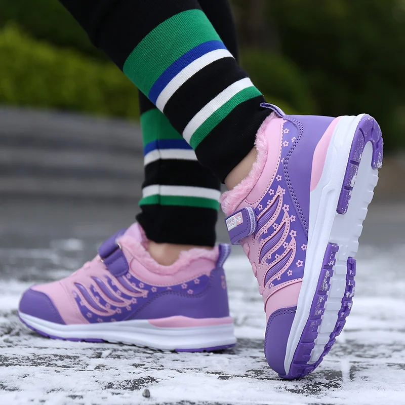 JIEMIAO 2022 Winter Children Running Shoes Kids Sneakers Outdoors Waterproof Non-slip Fur Warm Trainers Sport Shoes Girls Enfant