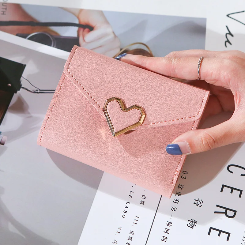 

New Retro Small Fresh Metal Heart-shaped Short Wallet Ladies Student Wallet Cute Wallet Designer Wallets for Women Girls