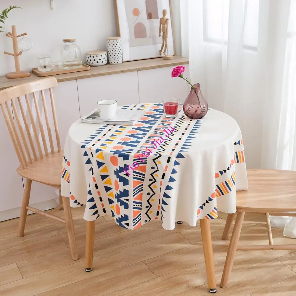 

Bohemian Small Round Coffee Table Decoration Tablecloths 150Cm Linen Cotton Geometric Tablecloth Washable Dining Room Ethnic