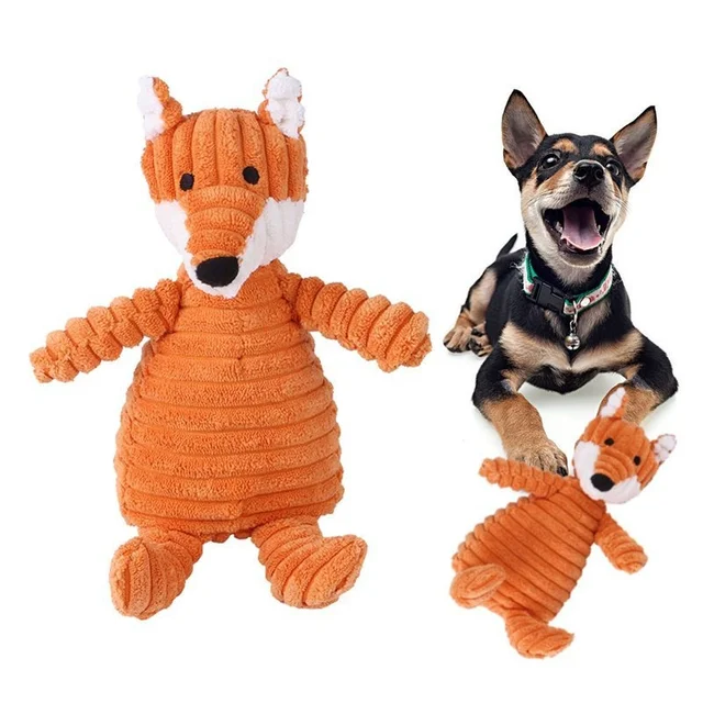 Soft Toy Cute Foxes Chewing Wear-Resistant Squeaky Plush Dog Toy For Dog Animal Corduroy Sound Squeak Teddy Interactive 3