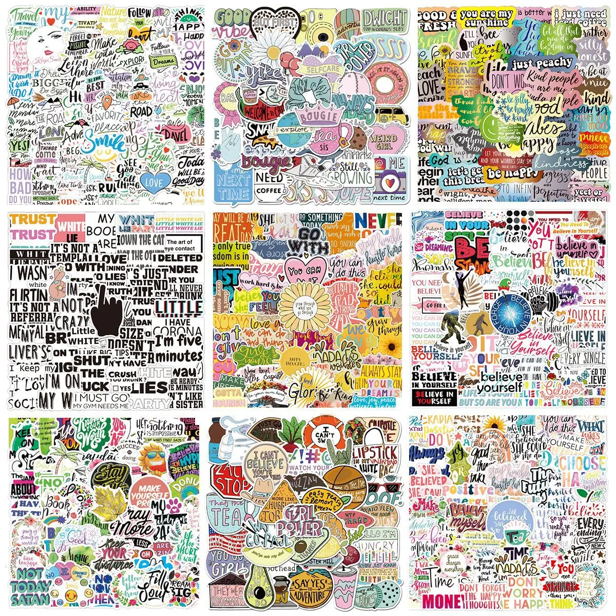 

50PCS Inspirational English Phrases Graffiti Stickers Trolley Case Notebook Decoration Children's DIY Kawaii Stationery Stickers