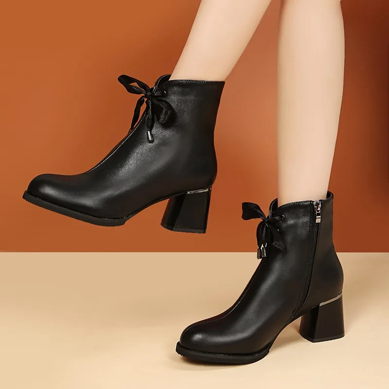 

Women Ankle Boots Shoes for Women Brand Ladies Shoes Heel Short Boot Pointed Toe Thick Heels Party High-heeled Chunky Boots