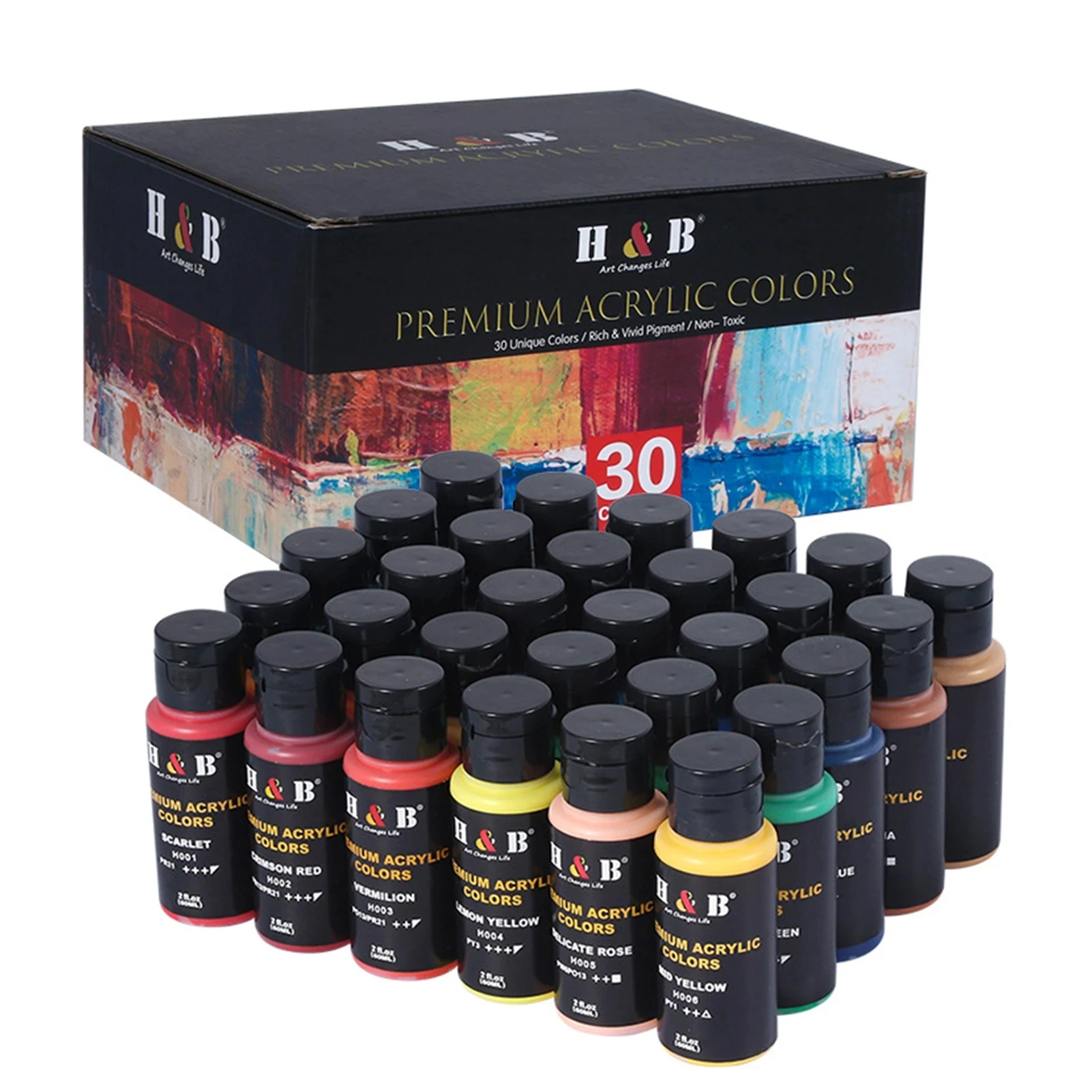 30 Vivid Colors Acrylic Paint Set 60ml/2 fl.oz Each Bottle Non Toxic Rich Pigments Art Crafts Paint Supplies
30 Vivid Colors Acrylic Paint Set 60ml/2 fl.oz Each Bottle Non Toxic Rich Pigments Art Crafts Paint Supplies