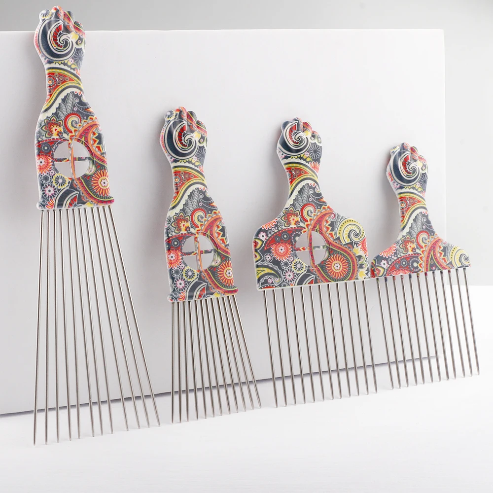 

stainless steel salon fork comb wide tooth hair styling comb african afro hair brush fist metal pins hair pick comb